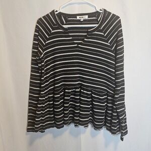 William Rast Black White Striped Long Sleeve Peplum Top Womens‎ Medium